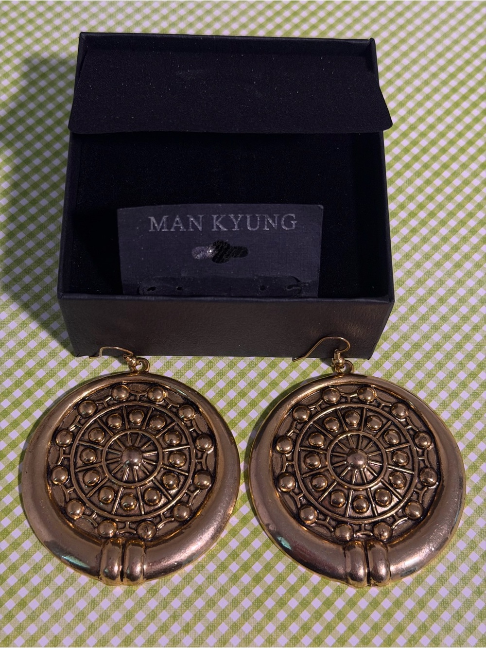 Gold-Tone Decorative Round Drop Earrings